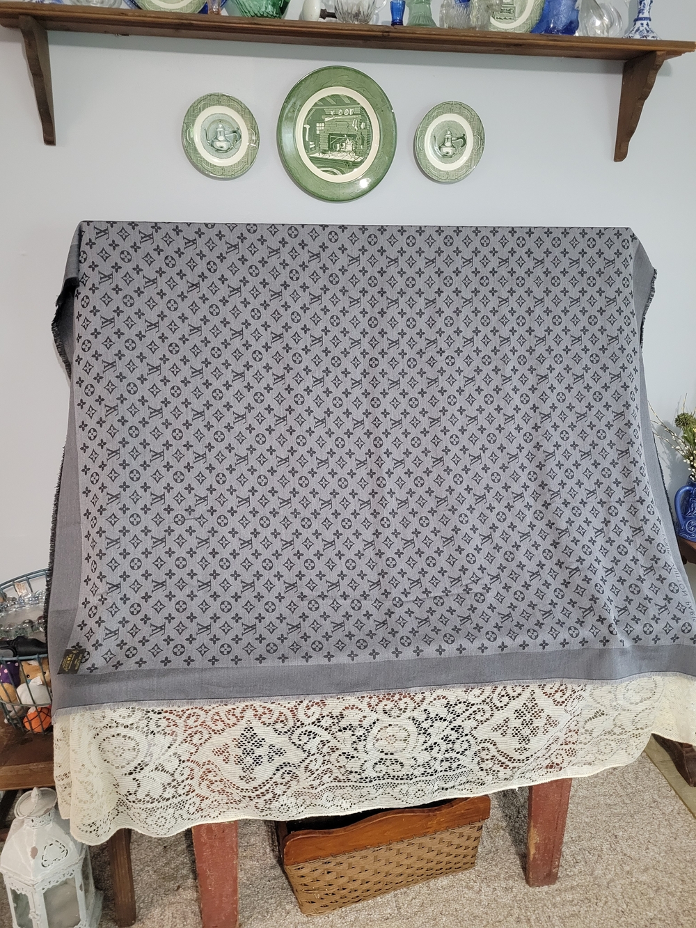 Louis Vuitton Monogram Shawl Scarf in Black and Gray - Picture 6 of 9